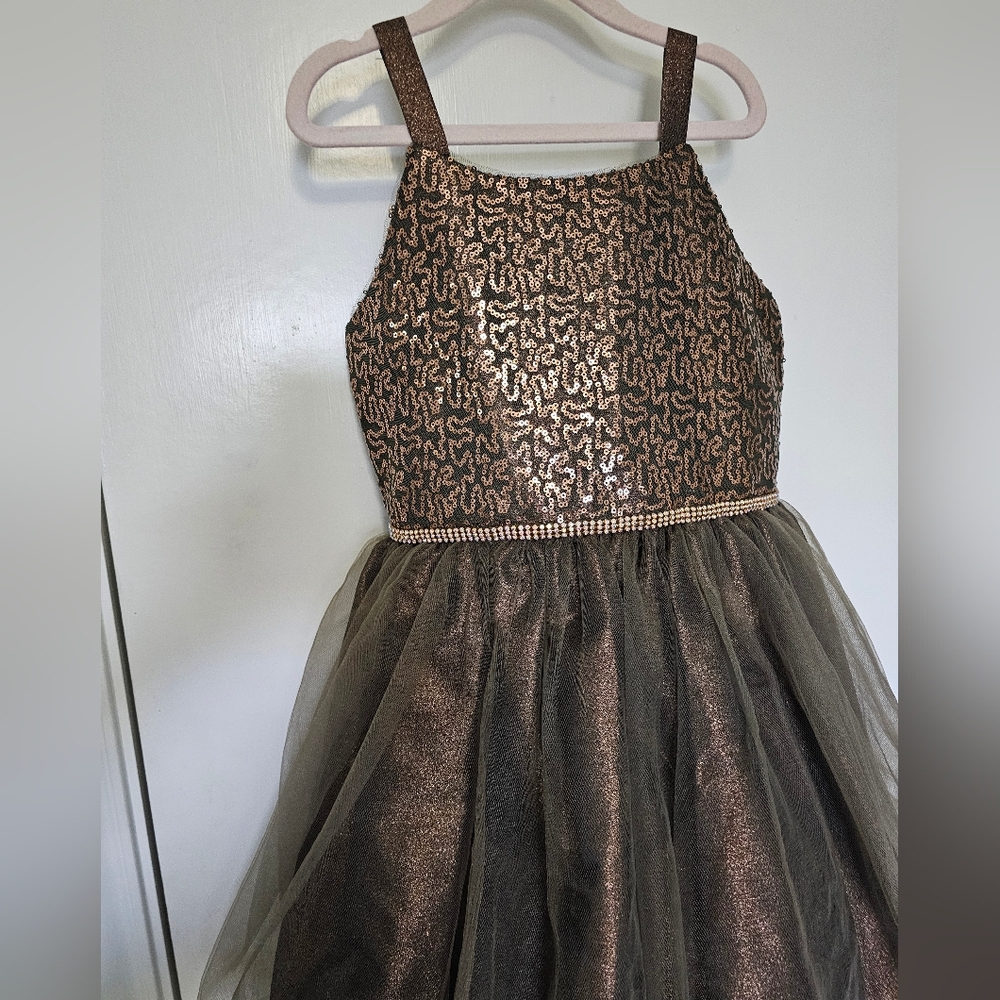 Elegant Bonnie Jean Girls Size 8 "BRONZE SEQUINS" Party Dress - Picture 5 of 7